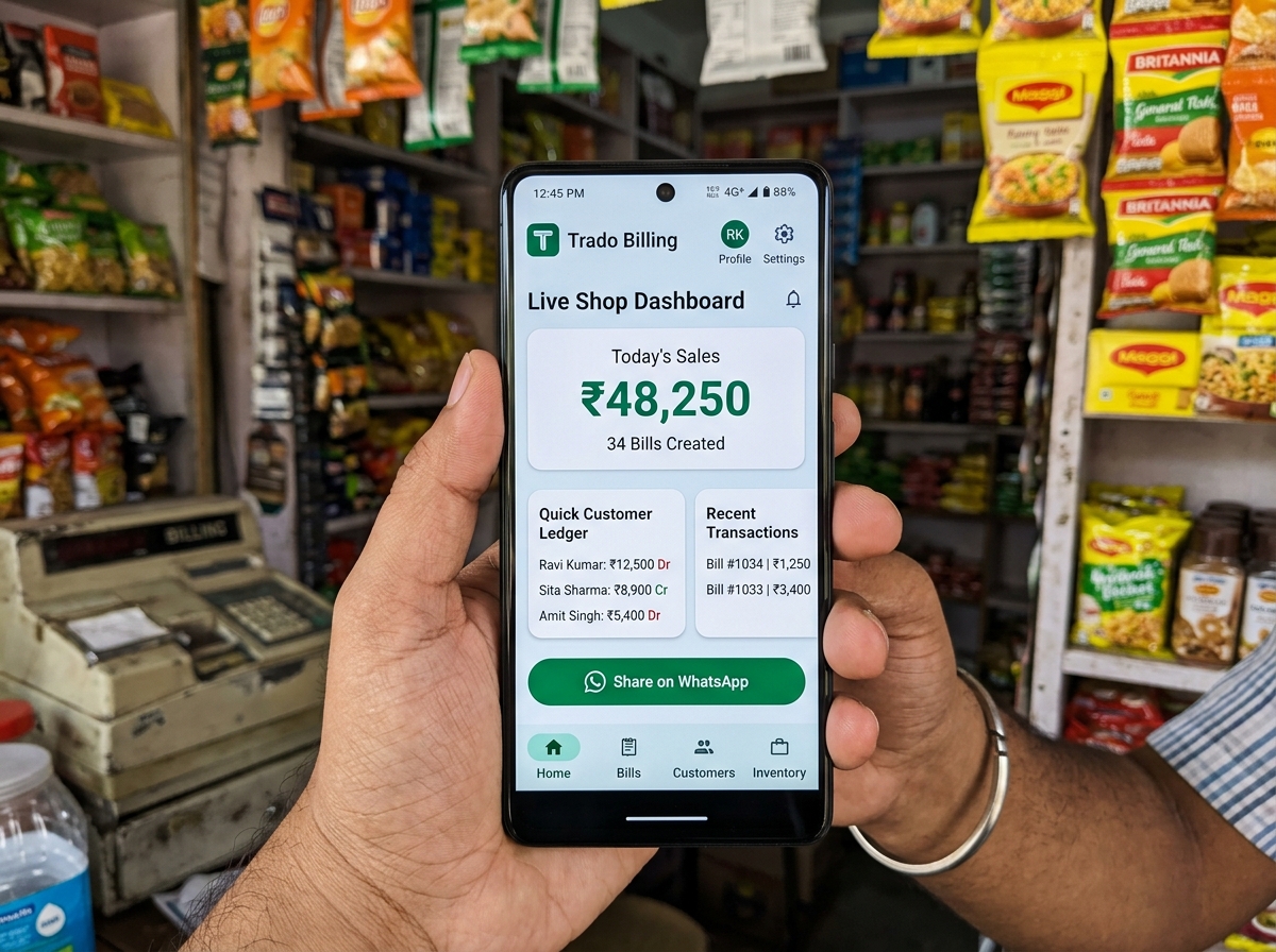 Trado billing app on an Android phone